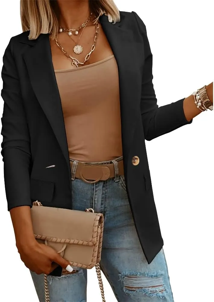 Womens Casual Long Sleeve Blazers Solid Color Knit Blazer Work Office Open Front Blazer Jacket