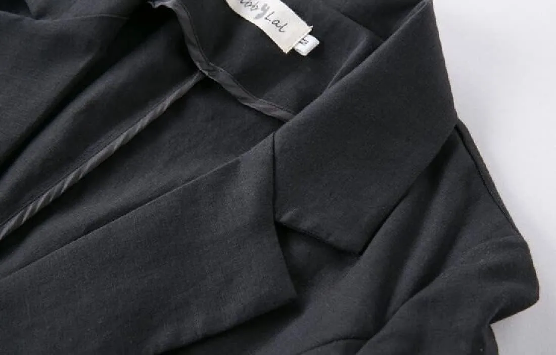 Womens Casual Solid Cotton Linen 3/4 Sleeve Short OL Work Blazer Jacket Coat