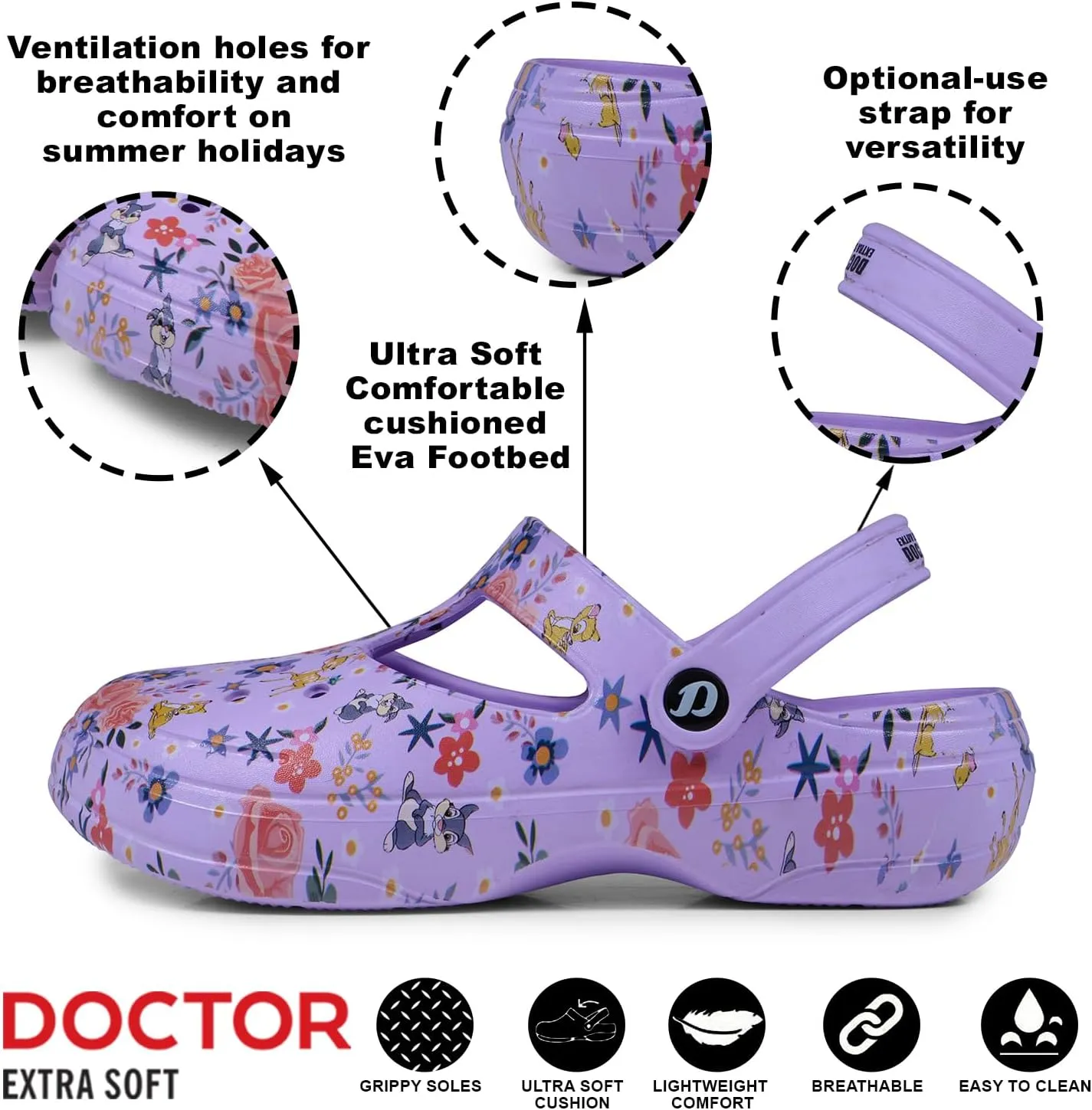 Women's Classic Casual Clogs/Sandals with Adjustable Back Strap for Adult | Comfortable & Light Weight | Stylish & Anti-Skid | Waterproof & Everyday Use Mules for Girls/Ladies D-512