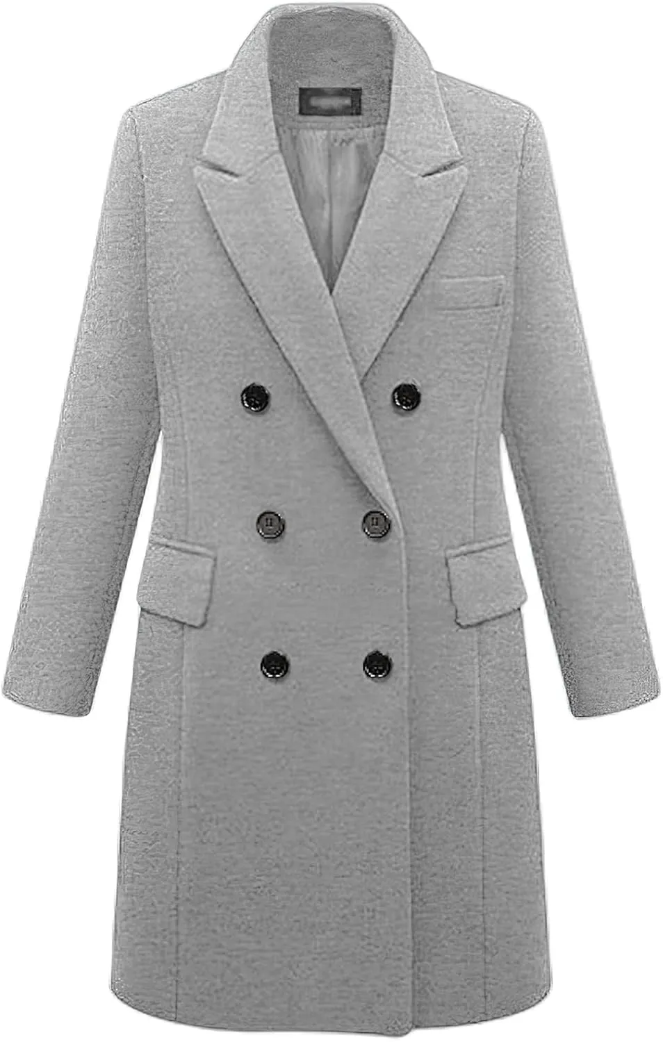 Women's Classic Notched Lapel Double-Breasted Warm Pea Coat Overcoat with Pockets