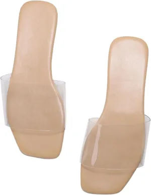 Women's Clear Sandals Dressy Transparent Strap Square Toe Vacation Beach Jelly Shoes