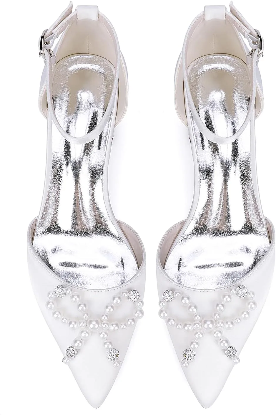 Women's Closed Toe Block Wedding Shoes for Bride Pearl Bridal Mid Heel Ankle Strap Evening Prom Party Dress Shoes
