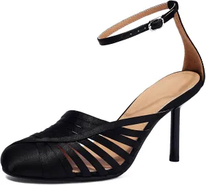 Women's Closed Toe Heels Ankle Strap Sexy Stiletto Satin Heels Dress Sandals D-orsay Pumps