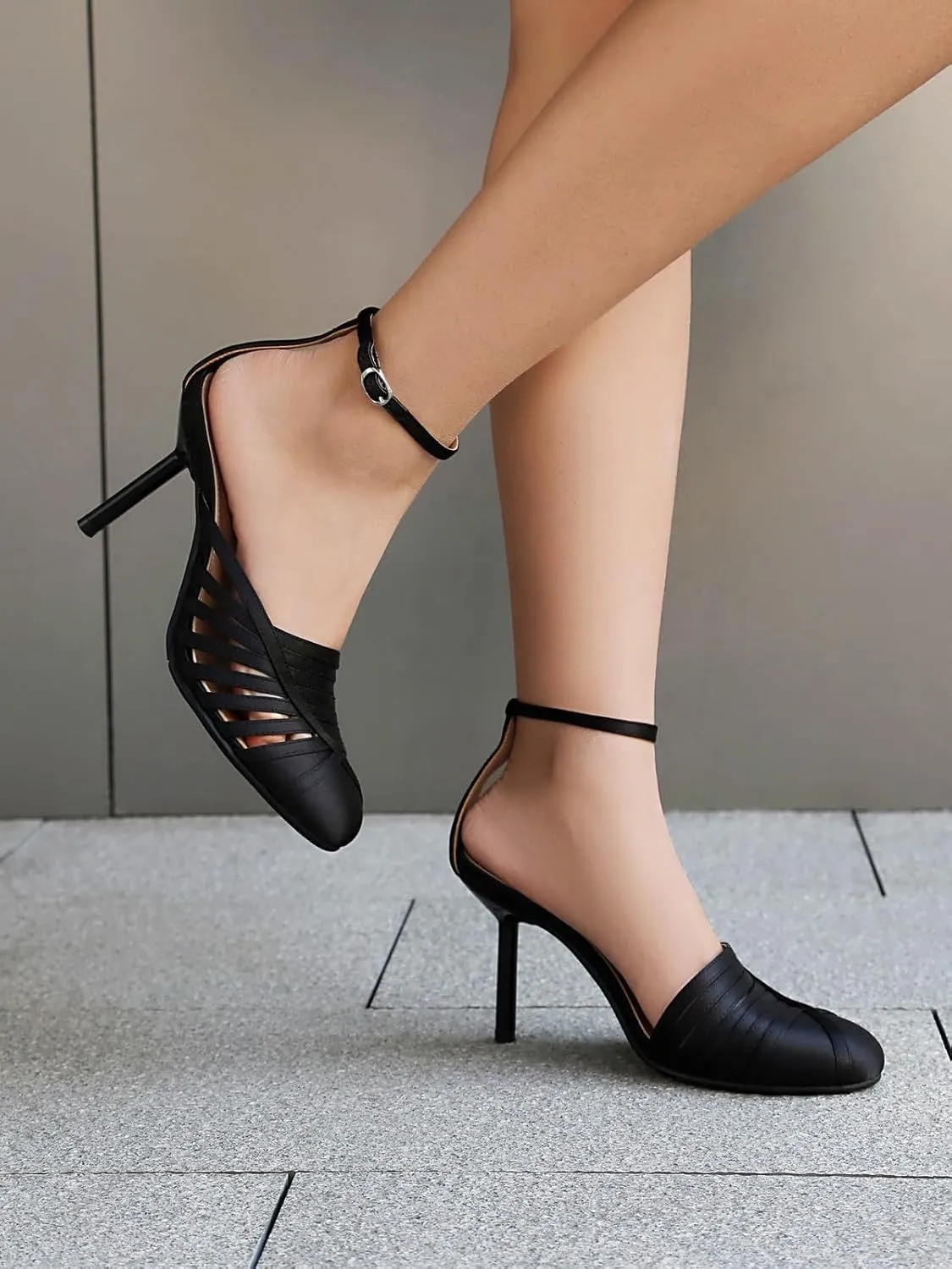 Women's Closed Toe Heels Ankle Strap Sexy Stiletto Satin Heels Dress Sandals D-orsay Pumps