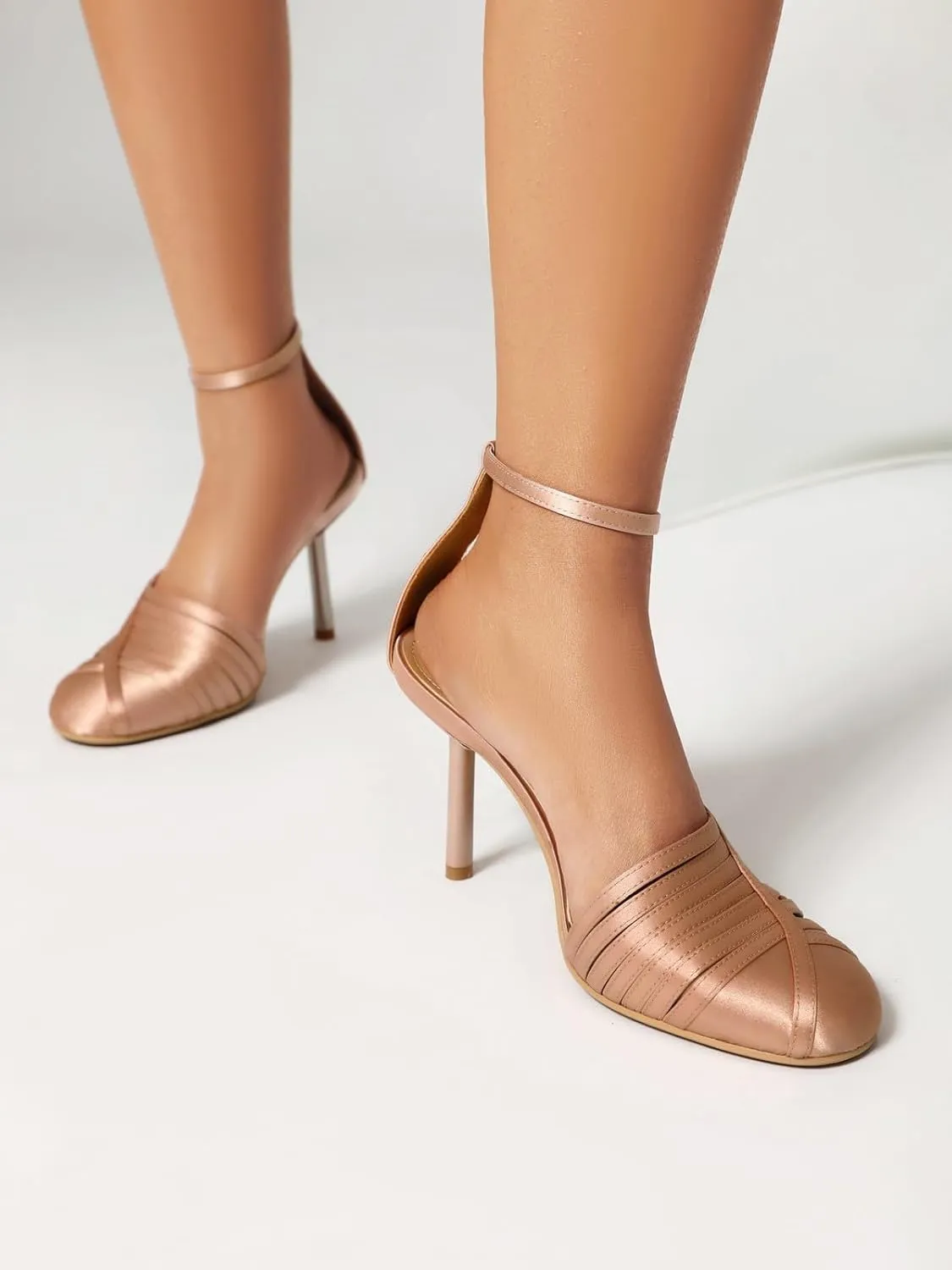 Women's Closed Toe Heels Ankle Strap Sexy Stiletto Satin Heels Dress Sandals D-orsay Pumps