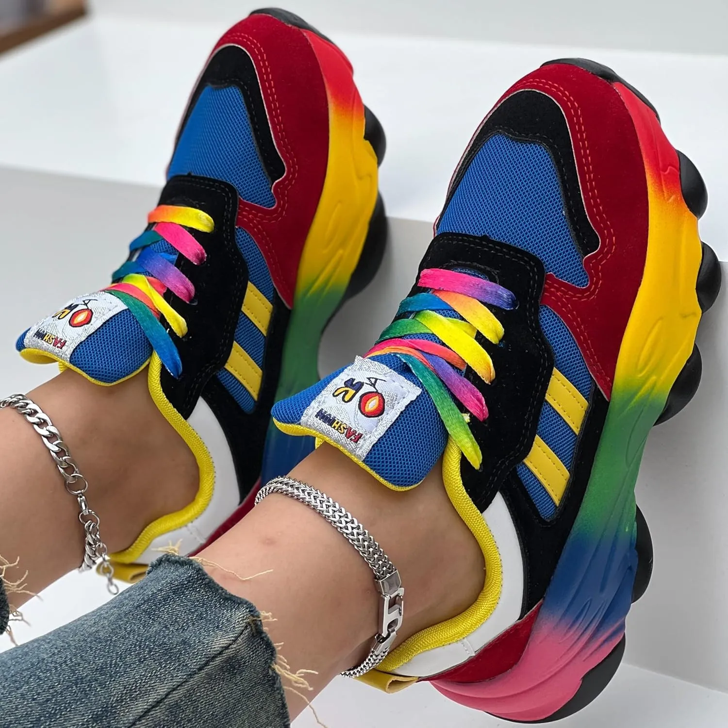 Women's Colorblock Sneakers, Lace Up Low-top Round Toe Non-Slip Soft Air Cushion Trainers for Outdoor Casual Shoes