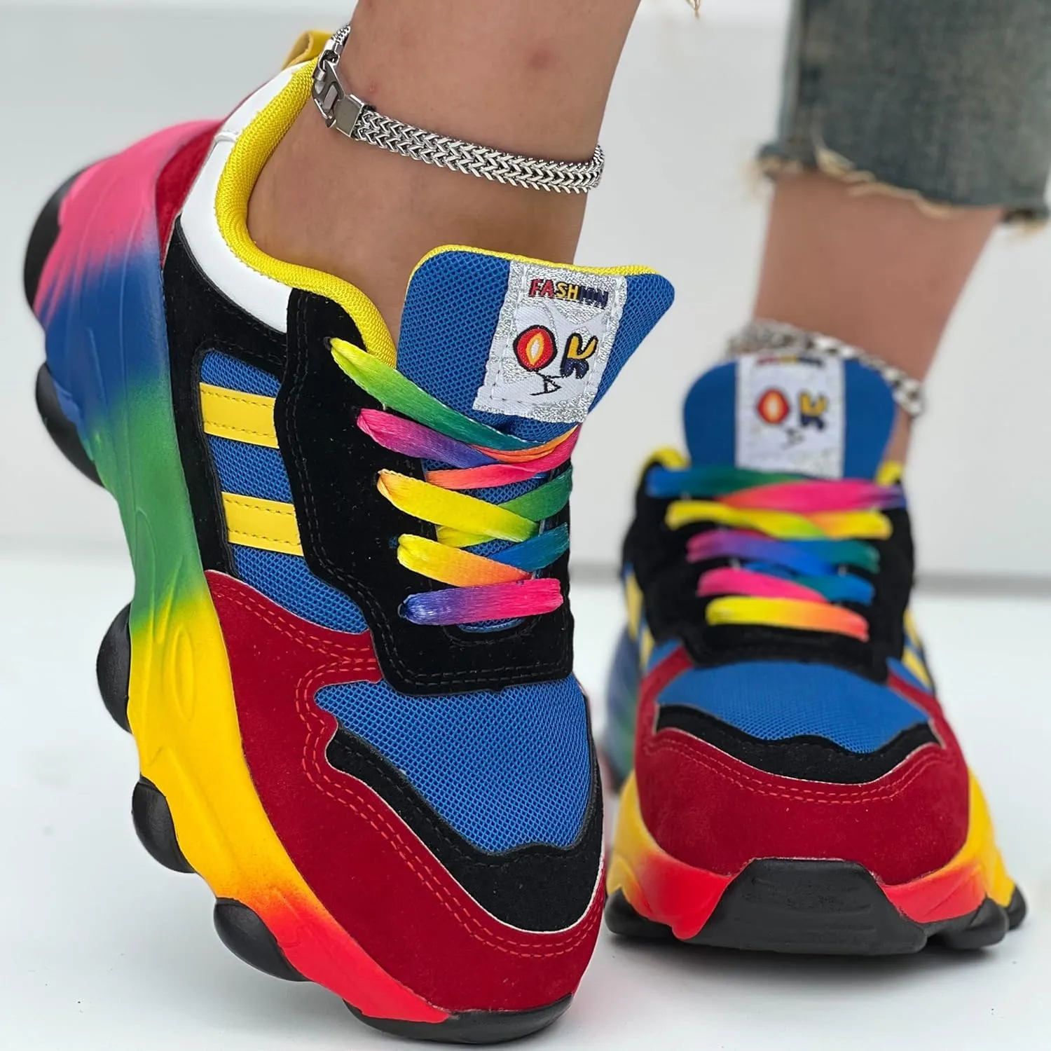 Women's Colorblock Sneakers, Lace Up Low-top Round Toe Non-Slip Soft Air Cushion Trainers for Outdoor Casual Shoes