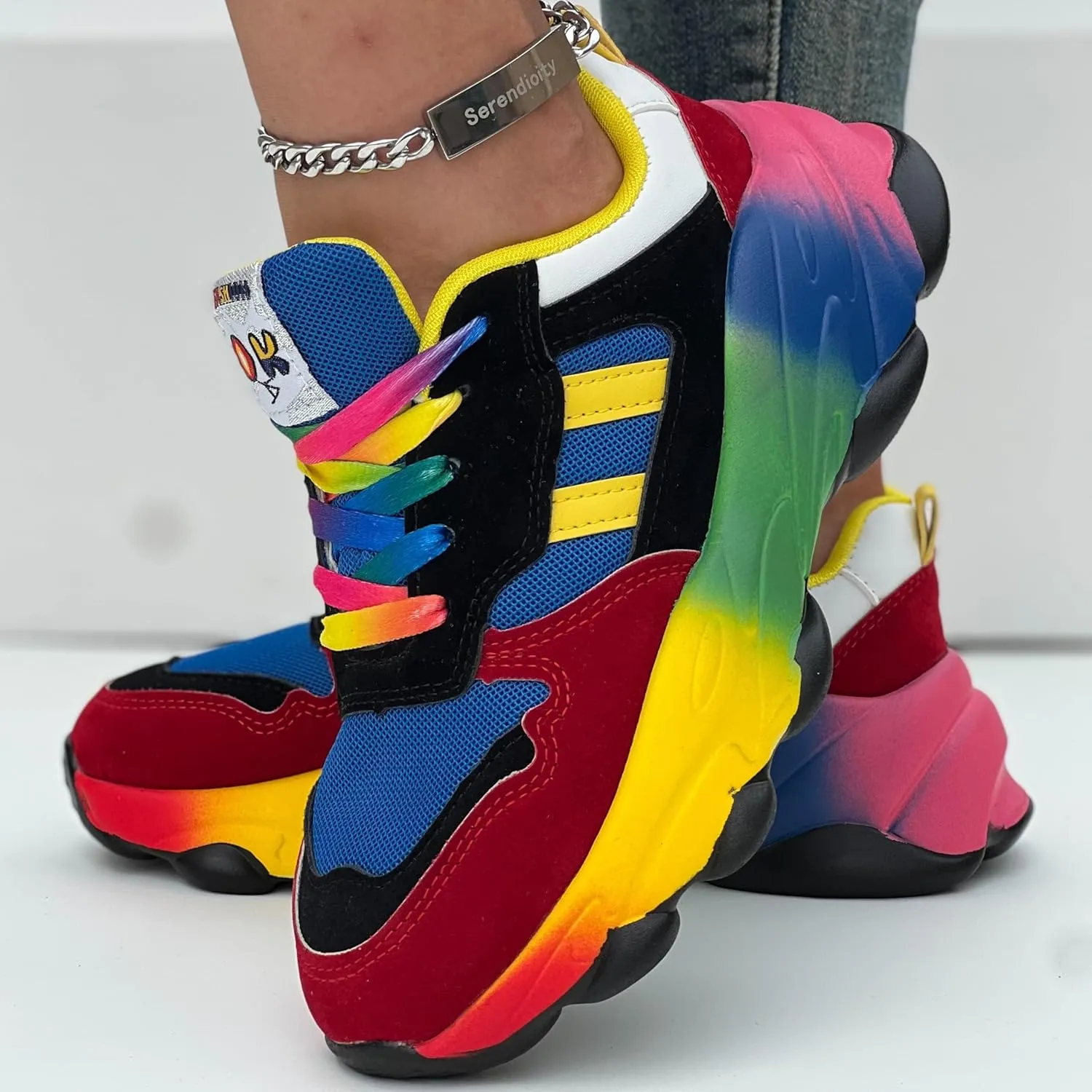 Women's Colorblock Sneakers, Lace Up Low-top Round Toe Non-Slip Soft Air Cushion Trainers for Outdoor Casual Shoes