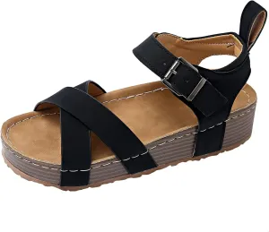 Women's Comfortable Arch Support Dressy Flat Sandals Elastic Open Toe Sandal Walking Shoes for Summer Hiking Workout Shoe