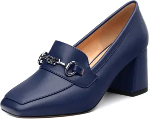 Women's Comfortable Loafers - Silver Metallic Horsebit Buckle Square Toe High Heel Shoes,Fashion Women's Pumps Shoes,Suitable for Party Dress Wedding Office