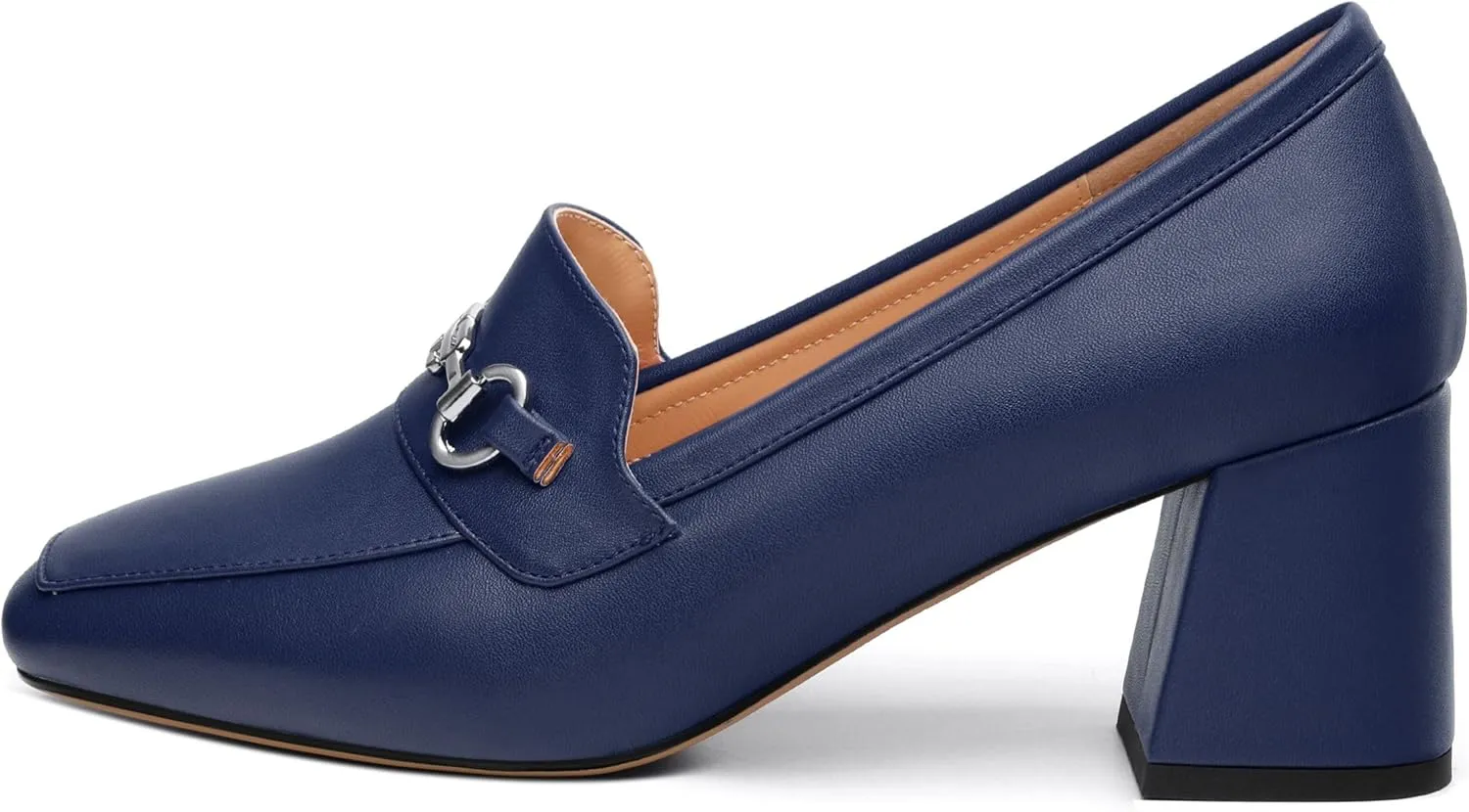 Women's Comfortable Loafers - Silver Metallic Horsebit Buckle Square Toe High Heel Shoes,Fashion Women's Pumps Shoes,Suitable for Party Dress Wedding Office