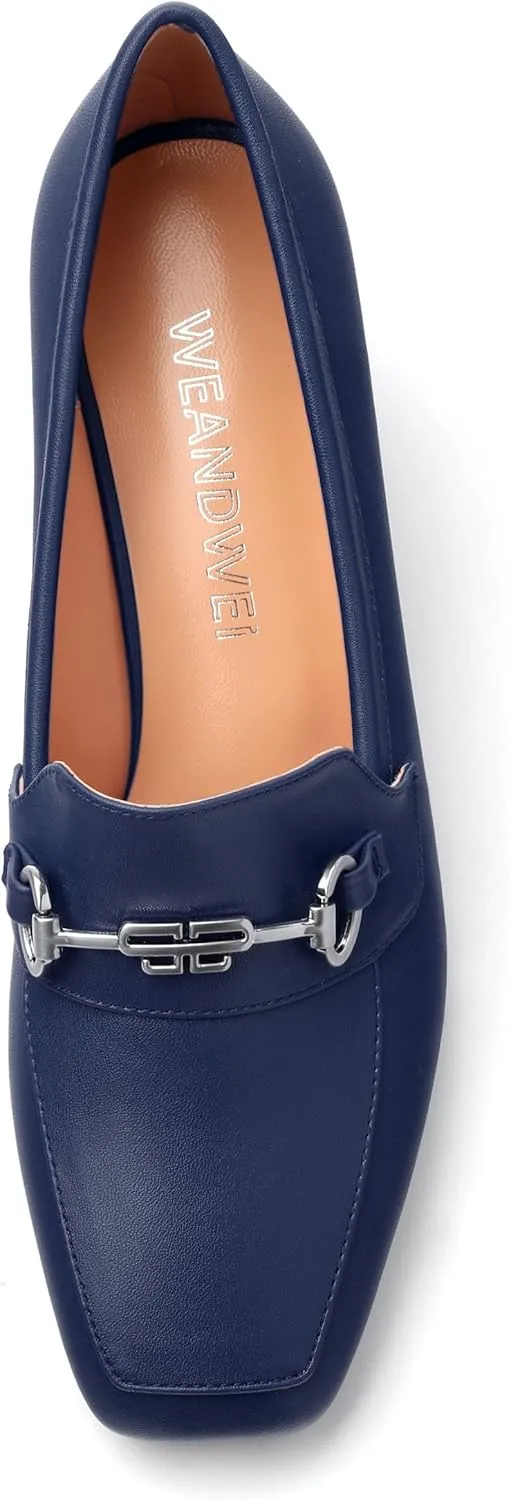 Women's Comfortable Loafers - Silver Metallic Horsebit Buckle Square Toe High Heel Shoes,Fashion Women's Pumps Shoes,Suitable for Party Dress Wedding Office
