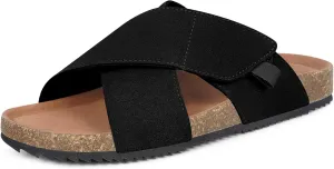 Womens Cork Footbed Slides Sandals Suede Leather Flat Sandals Cross Band Summer Slip on Open Toe Slippers Arch Support for Indoor Outdoor with Adjustable Straps