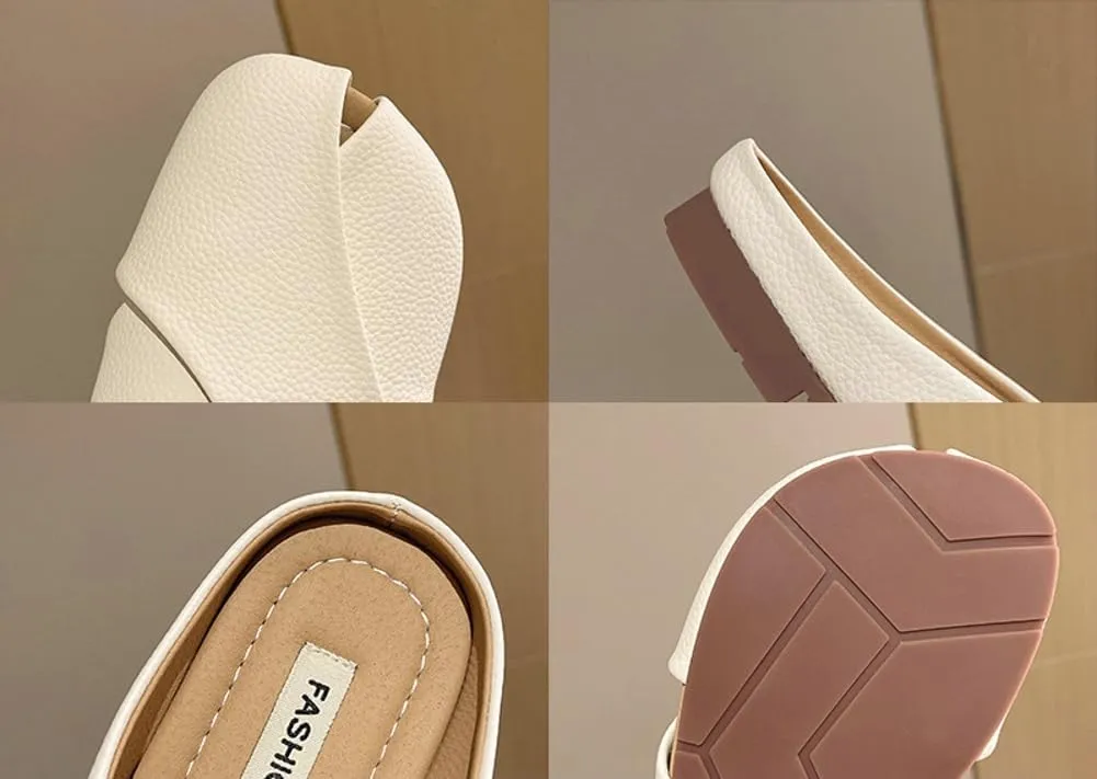 Women's Crisscross Square Toe Flat Leather Mules Slip On Slide Mules Low Heel Backless Sandals Cute Ladies Slides 2025