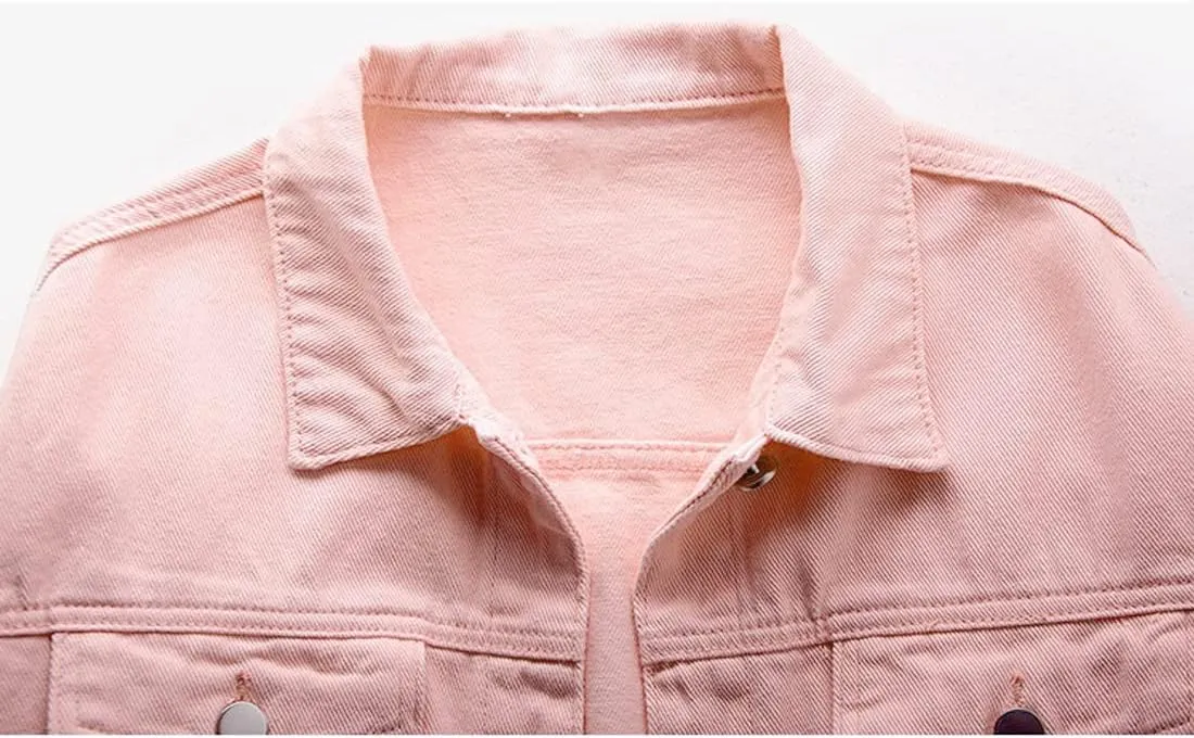 Women's Denim Cotton Button Closed Long Sleeve Solid Color Jacket With Pockets