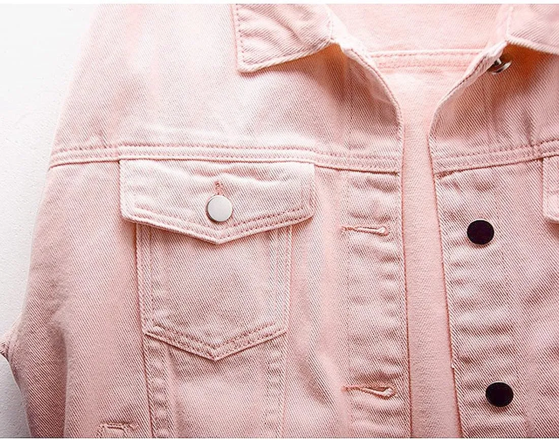 Women's Denim Cotton Button Closed Long Sleeve Solid Color Jacket With Pockets