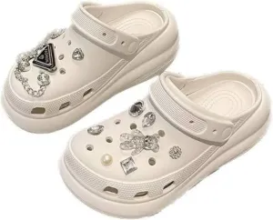 Women's DIY Crystal Bear Platform Clogs Slip On Slides Shoes Beach Sandals Gardener Clog Mules Clog Wedge Sandals Outdoor Beach Shoes