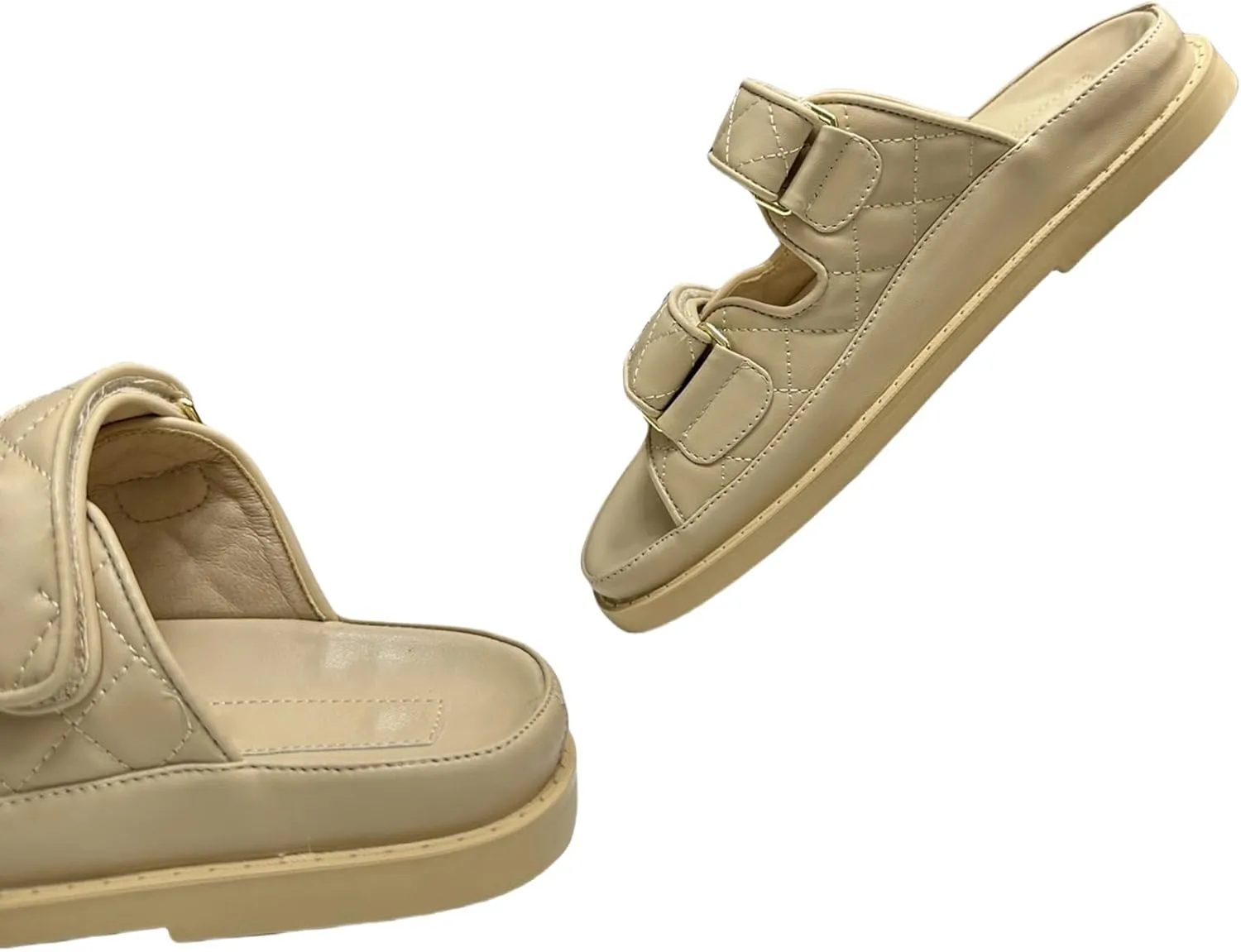 Women's Double Strap Flat Sandals Adjustable Slip On Sandals Summer Beach Shoes