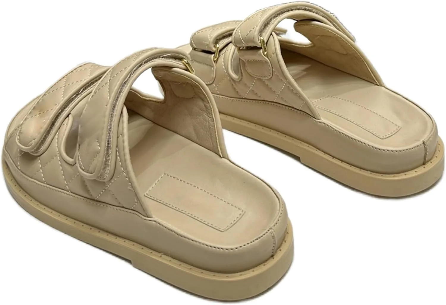 Women's Double Strap Flat Sandals Adjustable Slip On Sandals Summer Beach Shoes