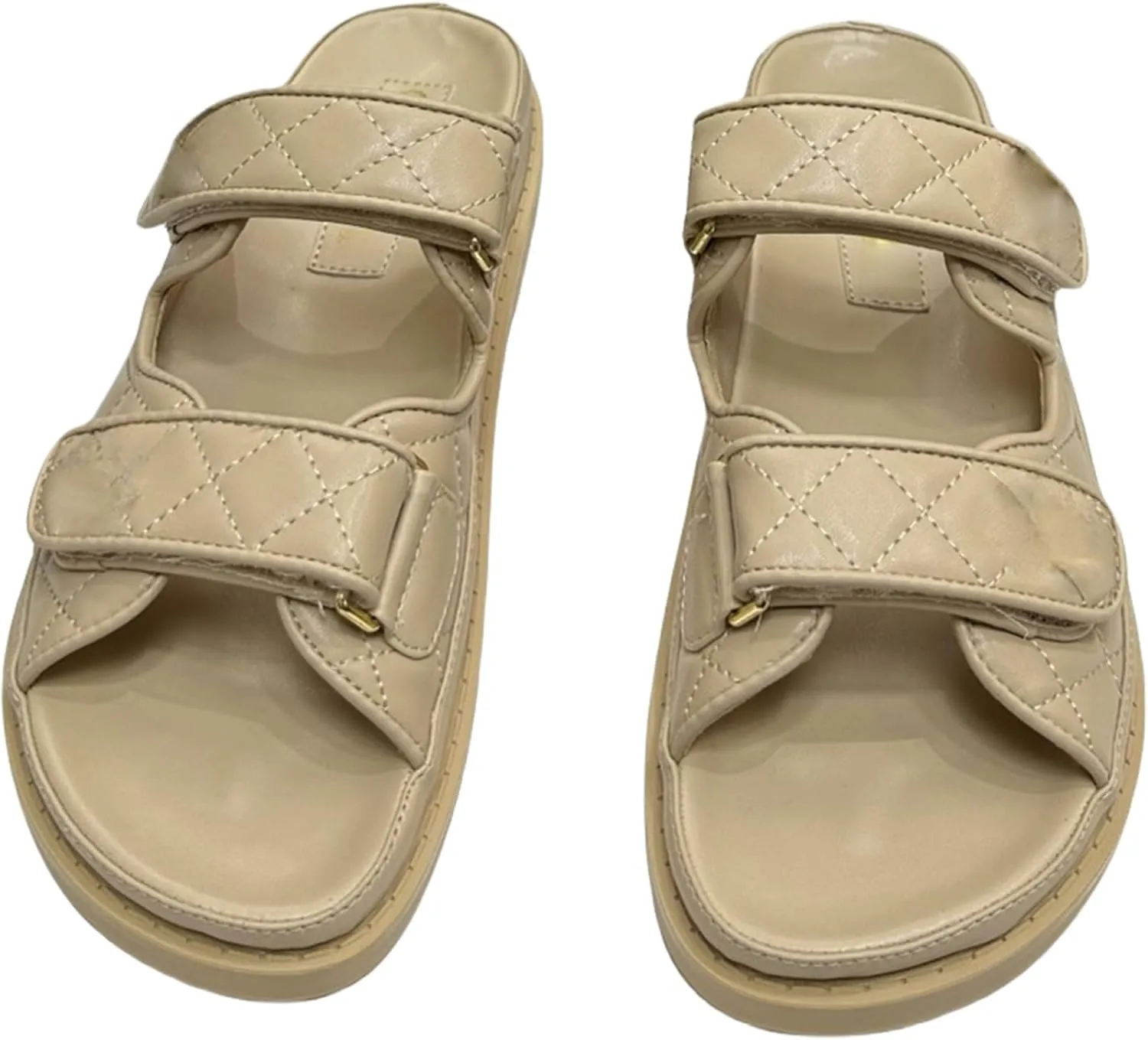 Women's Double Strap Flat Sandals Adjustable Slip On Sandals Summer Beach Shoes