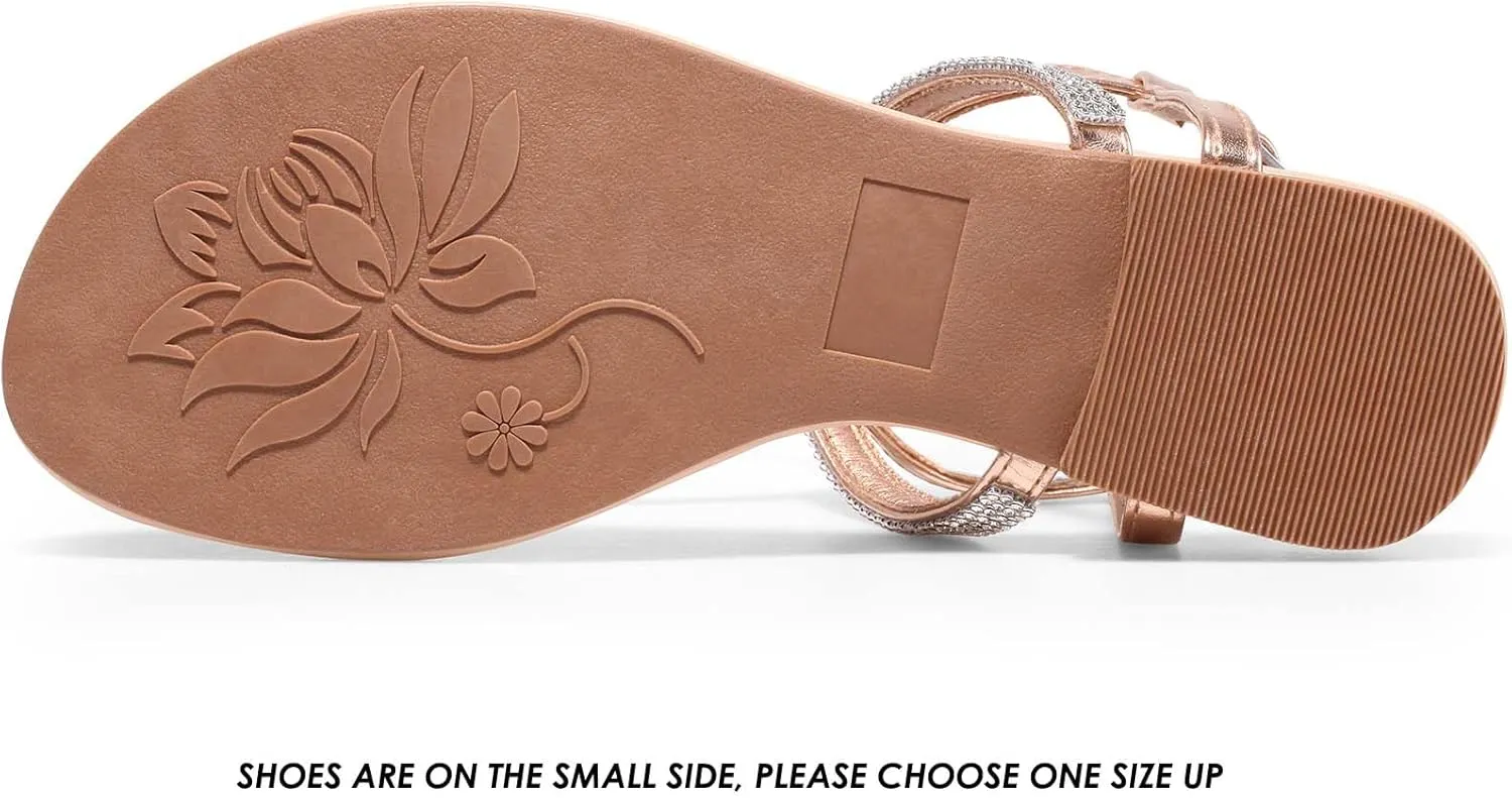 Women's Dressy Sandals Flat Glitter Comfortable Slides Rhinestone Sandals for Women Ladies Fashion Shoes
