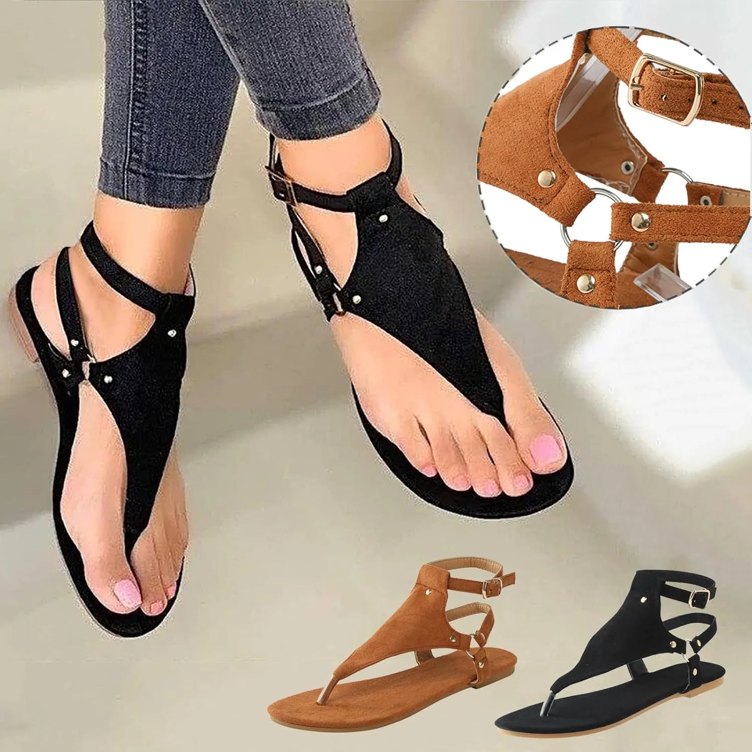 Women's Elastic Strap Bohemian Sandals Casual Summer Comfortable Walking Shoes Slim Flat Sandals for Women