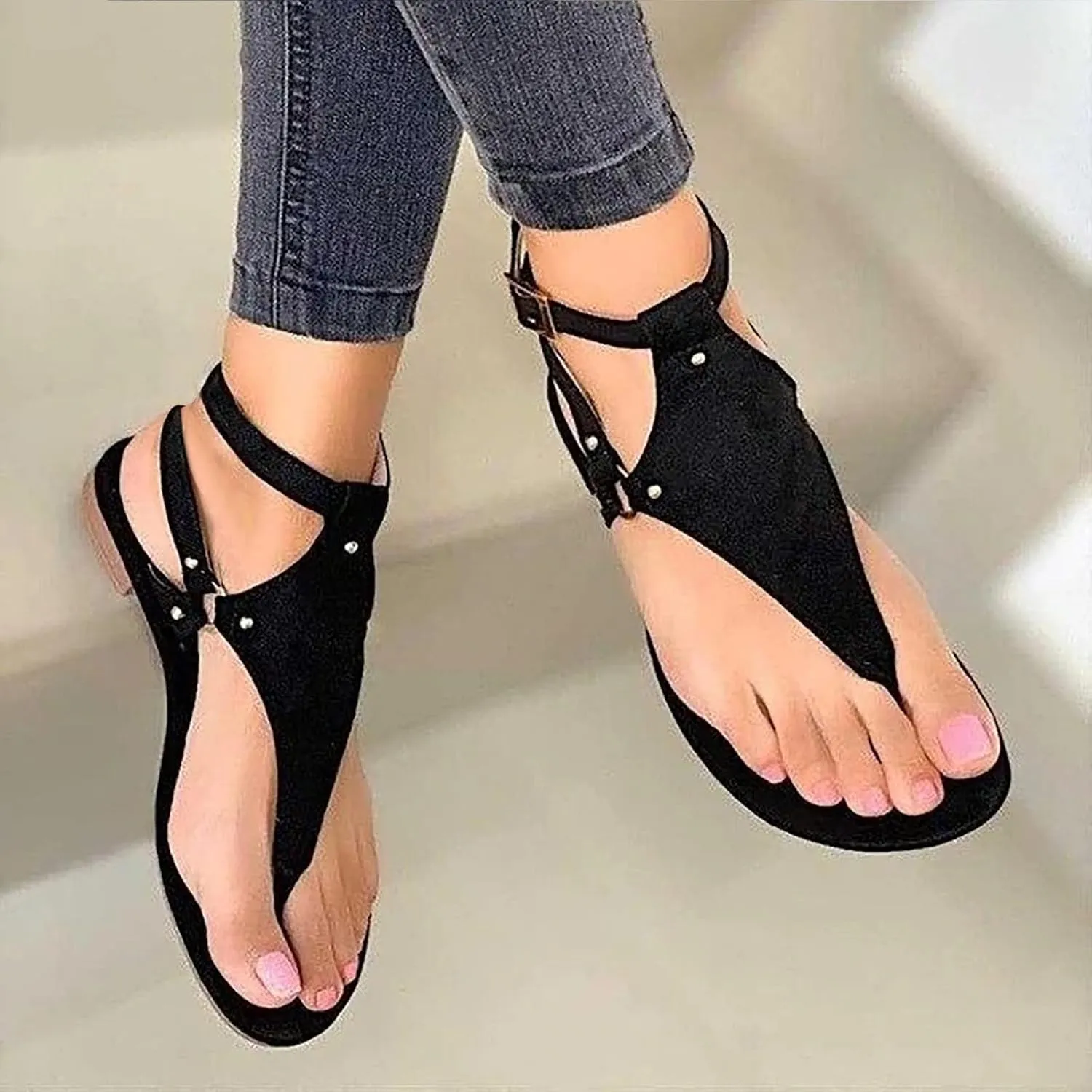 Women's Elastic Strap Bohemian Sandals Casual Summer Comfortable Walking Shoes Slim Flat Sandals for Women