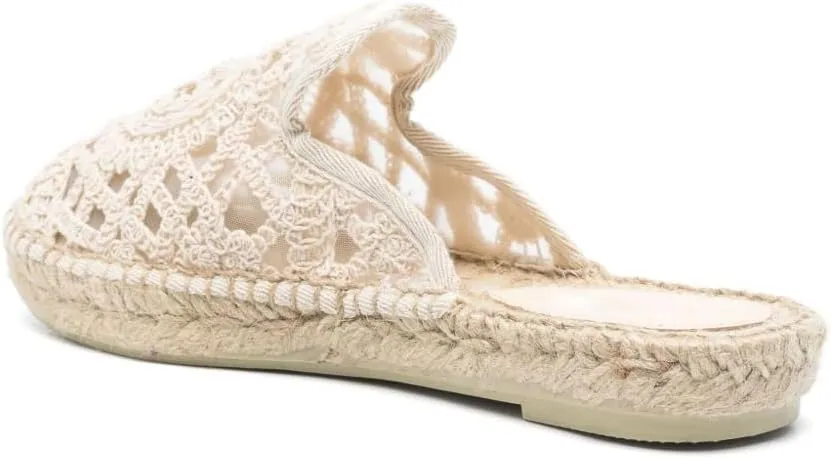 Women's Embroidered Mules Boho Flat Sandals Mesh Breathable Fisherman Slides Comfortable Weave Slip-On Loafers Round-Toe Summer Sandals