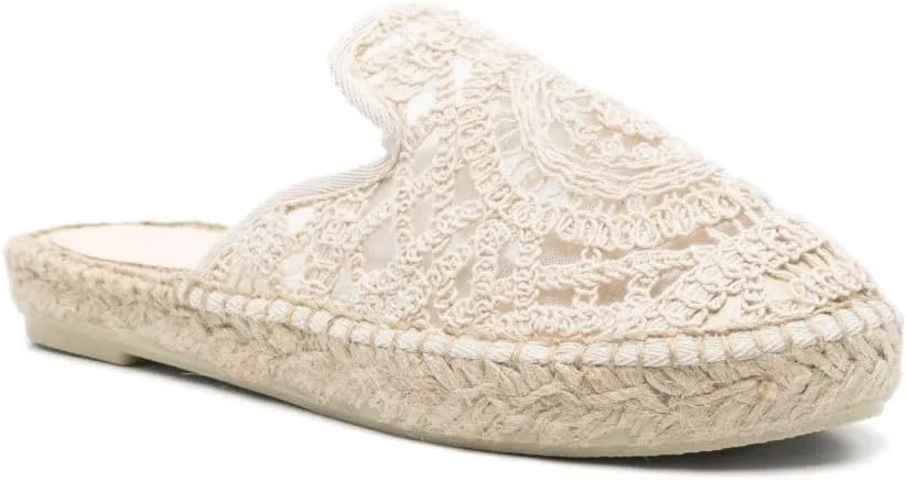 Women's Embroidered Mules Boho Flat Sandals Mesh Breathable Fisherman Slides Comfortable Weave Slip-On Loafers Round-Toe Summer Sandals