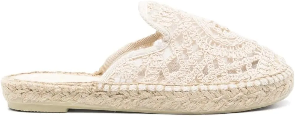 Women's Embroidered Mules Boho Flat Sandals Mesh Breathable Fisherman Slides Comfortable Weave Slip-On Loafers Round-Toe Summer Sandals