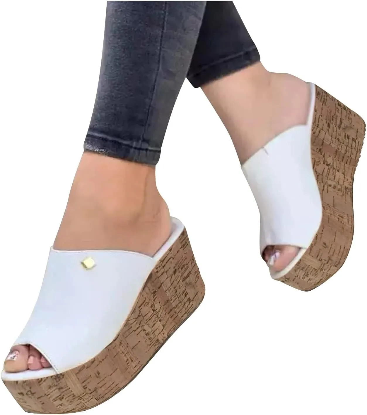 Women's Espadrilles Platform Sandals Wedges Slides Open Toe Fashion Summer Outdoor Beach Shoes Slip-On Straw Casual Slip-on Wedge Slippers Comfortable Walking Slide Sandal Glides Flat