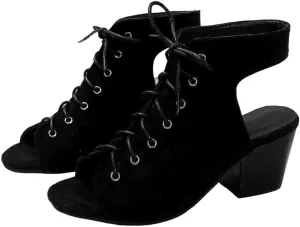 Women's Fashion Peep Toe Chunky Block Mid Heel Sandals Faux Suede Lace Up Summer Sandals Booties with Back Zip