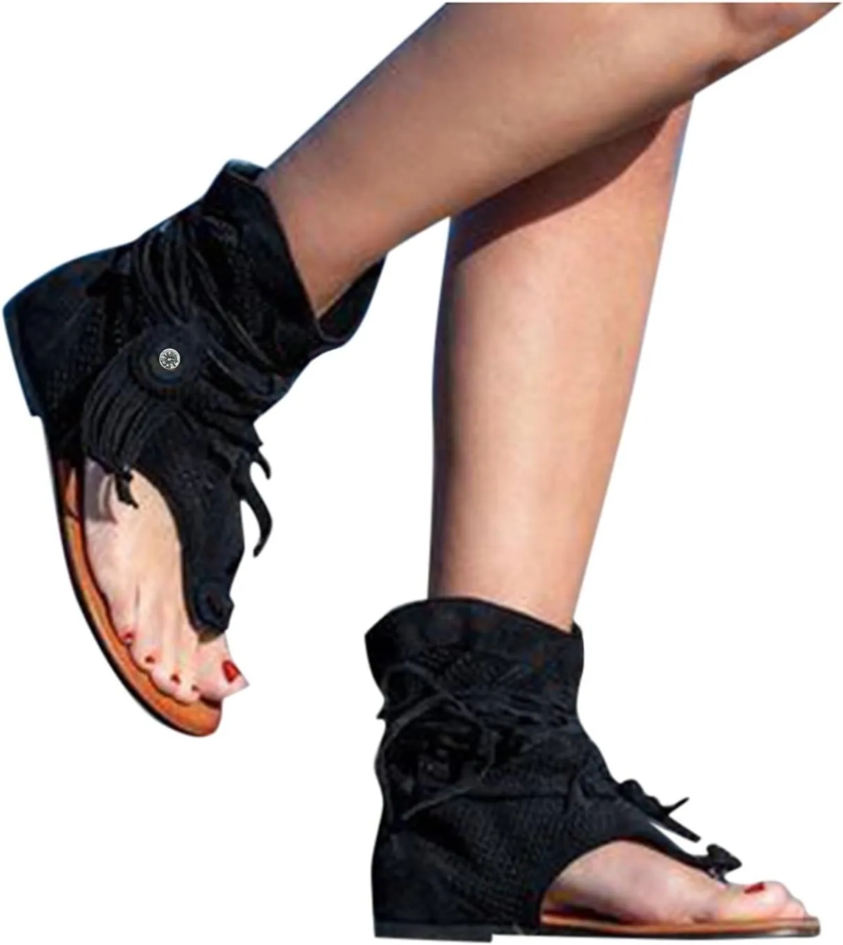 women's Fashion Sandals Bottom Hollow Summer Retro Flat Casual Toe Tassel Flat Sandals for Women Ladies Summer