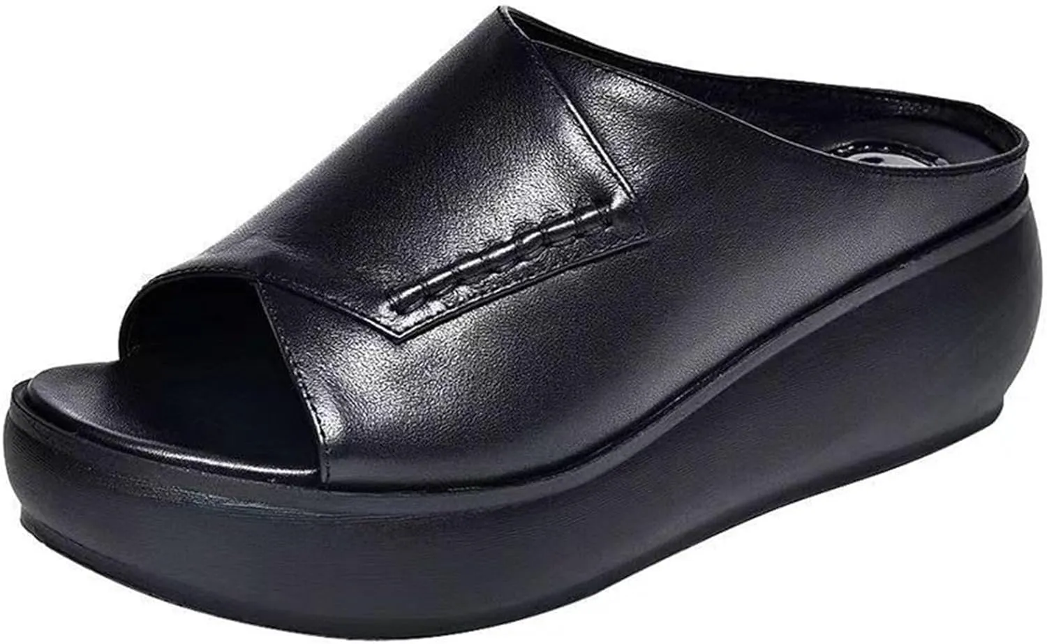 Women's Fish Mouth Platform Slippers Summer Ladies Slip on Round Toe Open Toe Mules Sandals Comfortable Orthotic Anti Slip Beach Flat Shoes