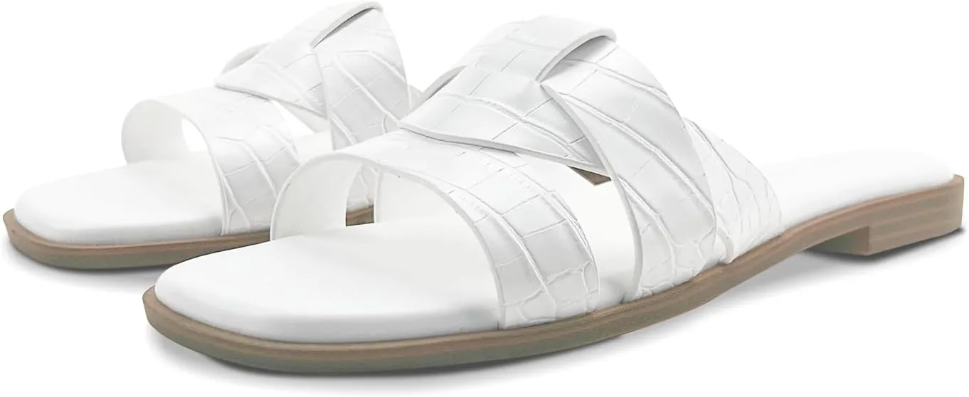 Women's Flat Sandals Comfortable Slip On Leather Slide Sandals, Flat Women's Sandals Slide Sandals Fashion Flat Sandals for Women Summer