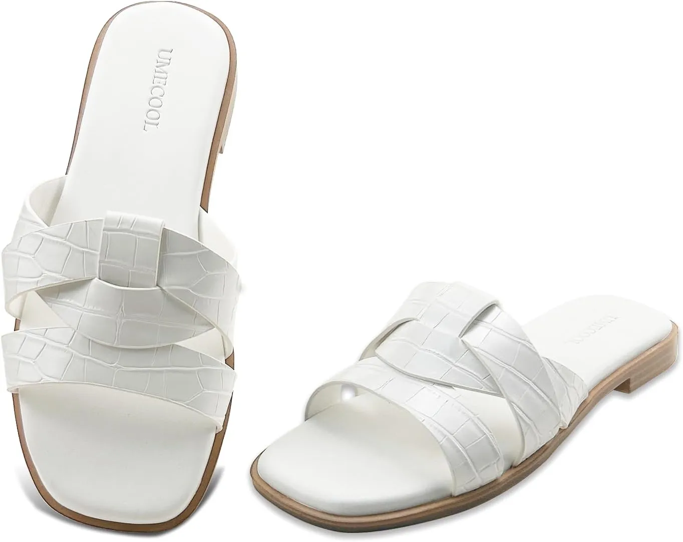 Women's Flat Sandals Comfortable Slip On Leather Slide Sandals, Flat Women's Sandals Slide Sandals Fashion Flat Sandals for Women Summer