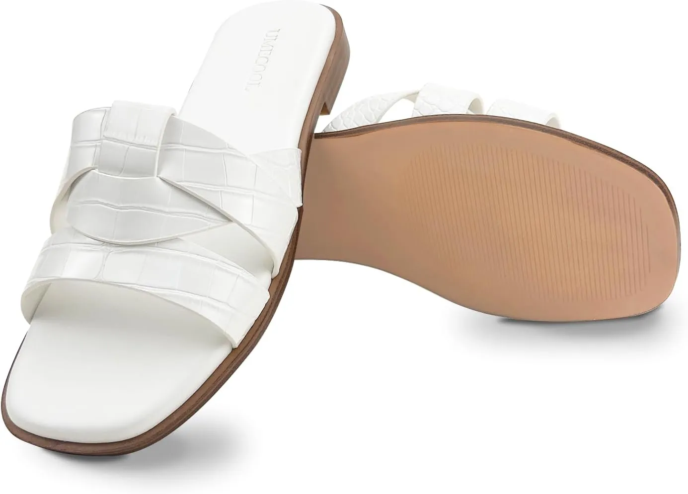Women's Flat Sandals Comfortable Slip On Leather Slide Sandals, Flat Women's Sandals Slide Sandals Fashion Flat Sandals for Women Summer