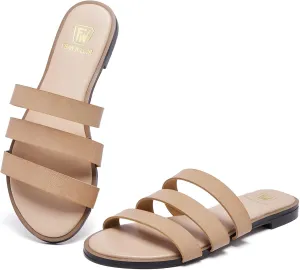 Women's Flat Sandals Dressy Open Toe Slide Sandals Comfortable Casual Beach Slip on Slippers for Summer 2025 Size 6-11