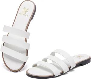Women's Flat Sandals Dressy Open Toe Slide Sandals Comfortable Casual Beach Slip on Slippers for Summer 2025 Size 6-11