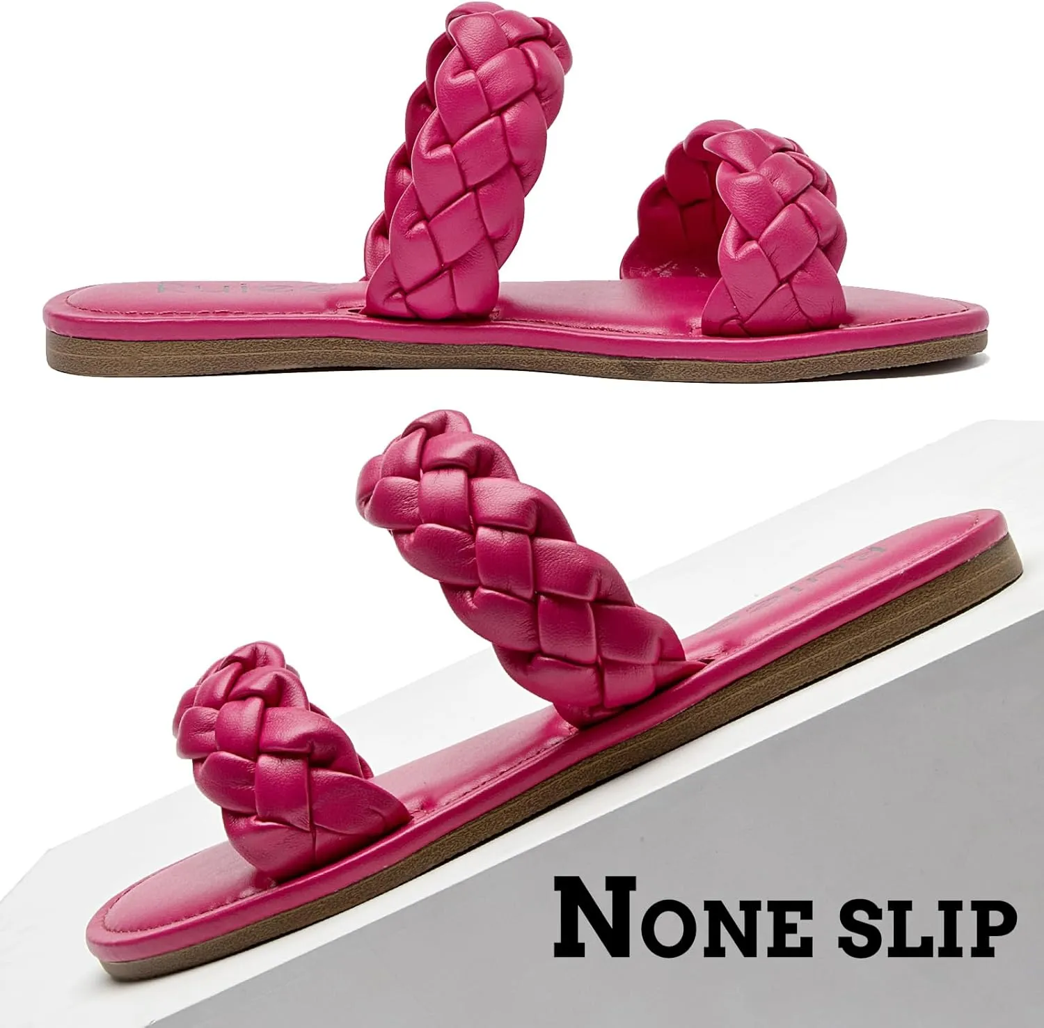 Women's Flat Slides Sandals, Summer Slippers Comfortable Braided Strap Round Open Toe Casual Beach Shoes for Women.