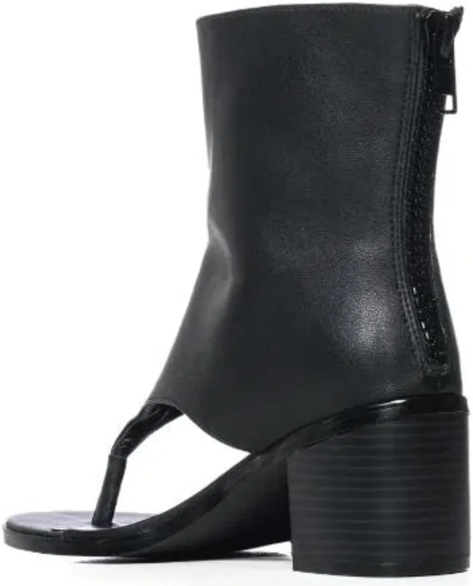 Women's Flip Flops Round Toe Sandal Boots Solid Color Back Zipper Block Heels