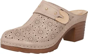 Women's Floral Cut Out Sandals,Closed Toe Chunky Heel Mules Fashionable Simple Comfortable Summer Stylish Footwear for Summer Vacation & Parties