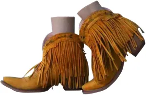 Women's Fringe Western Boot - Ankle Boots for Women Chunky Low Heel Almond Toe Slip on Western Booties Fashion Vintage Tassel Boots Slip On Chelsea Pump Ankle Booties Walking Short Boots