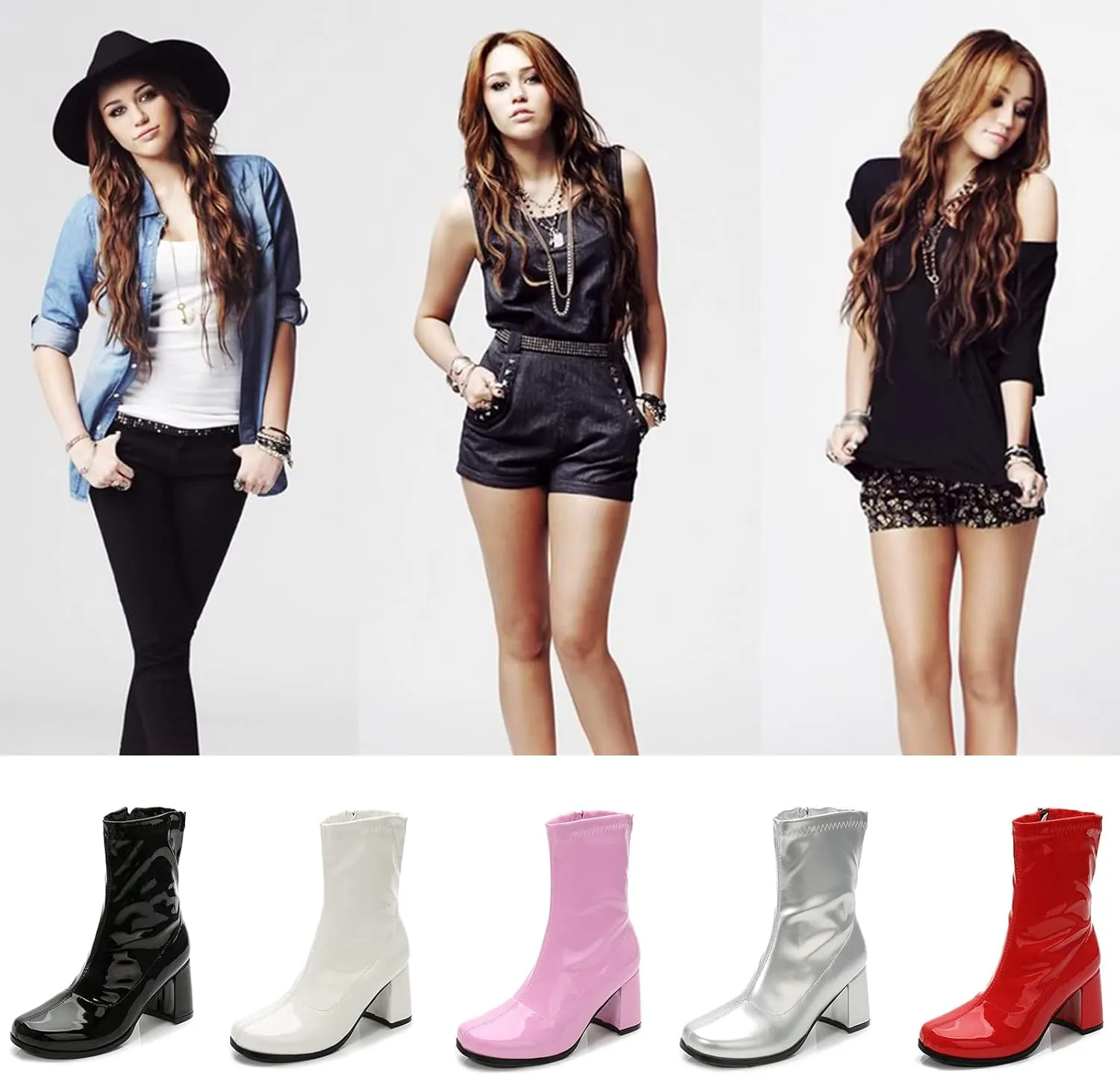 Women's Go Go Boots Mid Calf Block Heel Zipper Boot