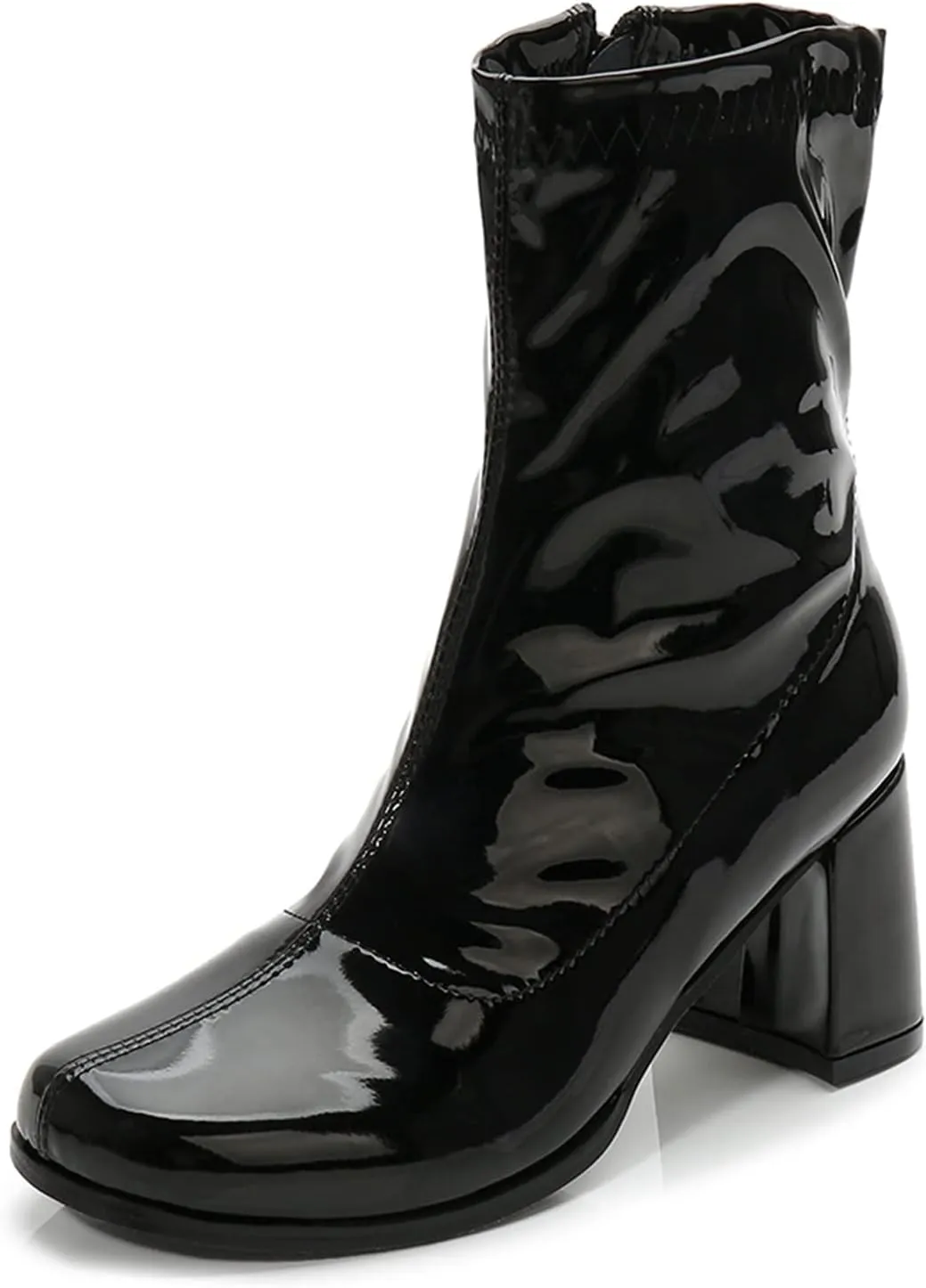 Women's Go Go Boots Mid Calf Block Heel Zipper Boot