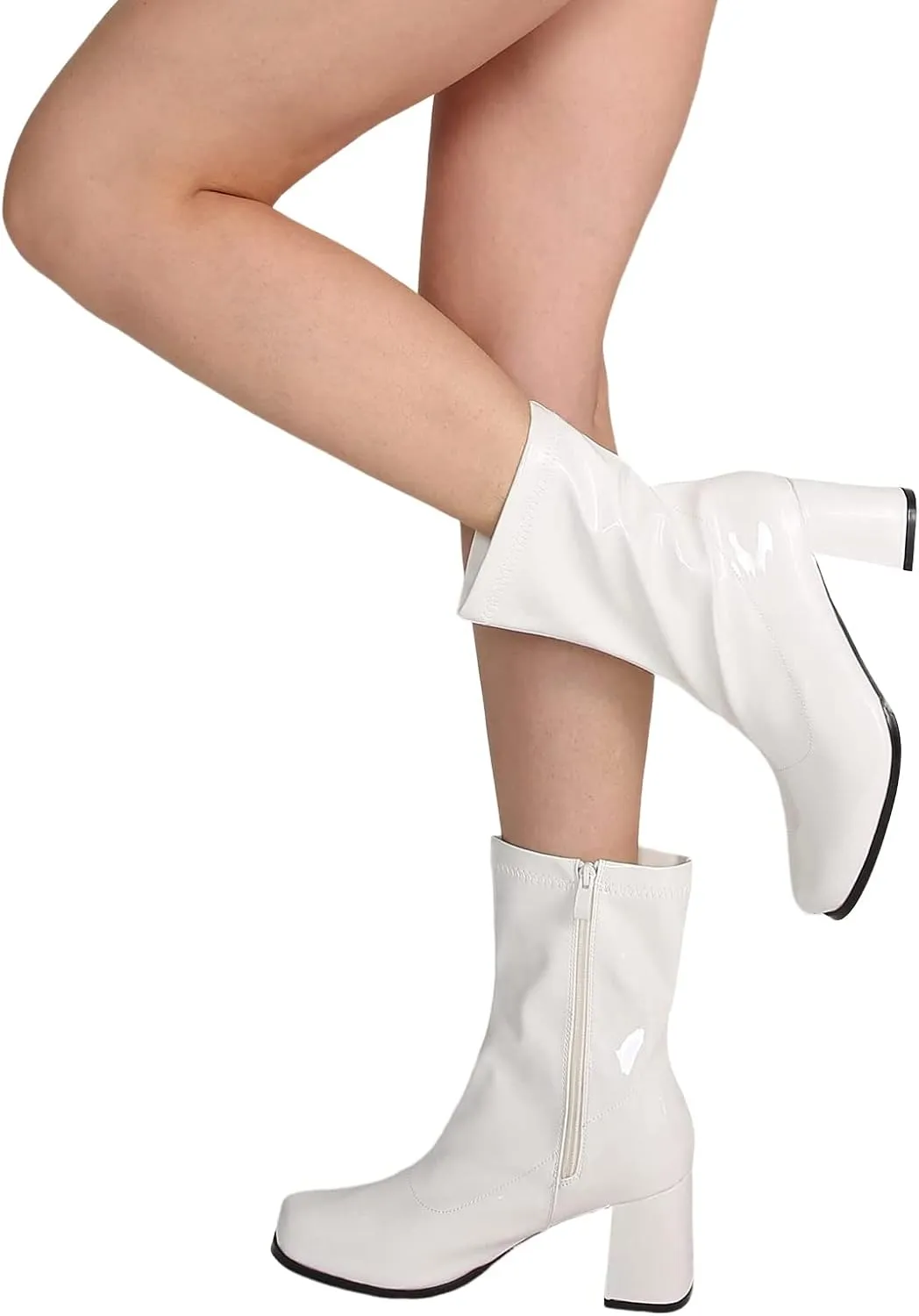 Women's Go Go Boots Mid Calf Block Heel Zipper Boot