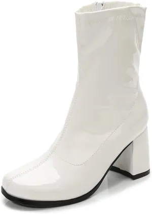 Women's Go Go Boots Mid Calf Block Heel Zipper Boot