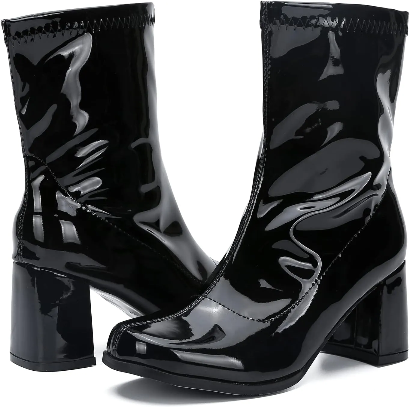 Women's Go Go Boots Mid Calf Block Heel Zipper Boot
