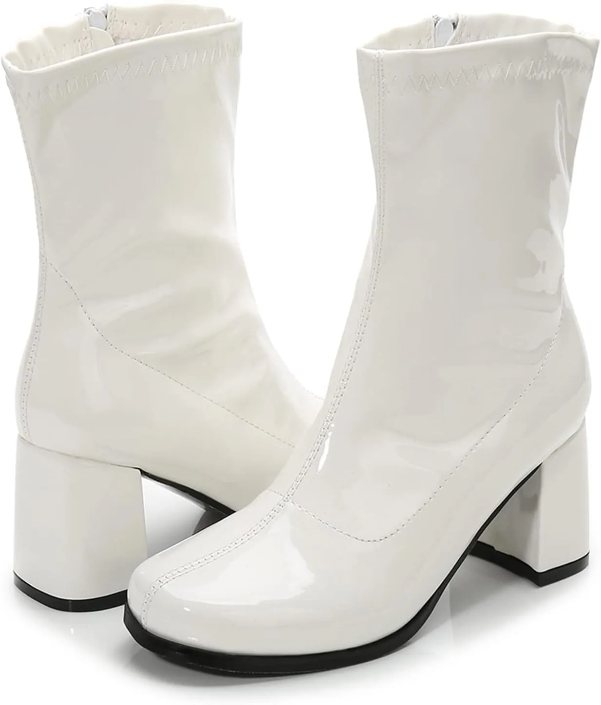 Women's Go Go Boots Mid Calf Block Heel Zipper Boot