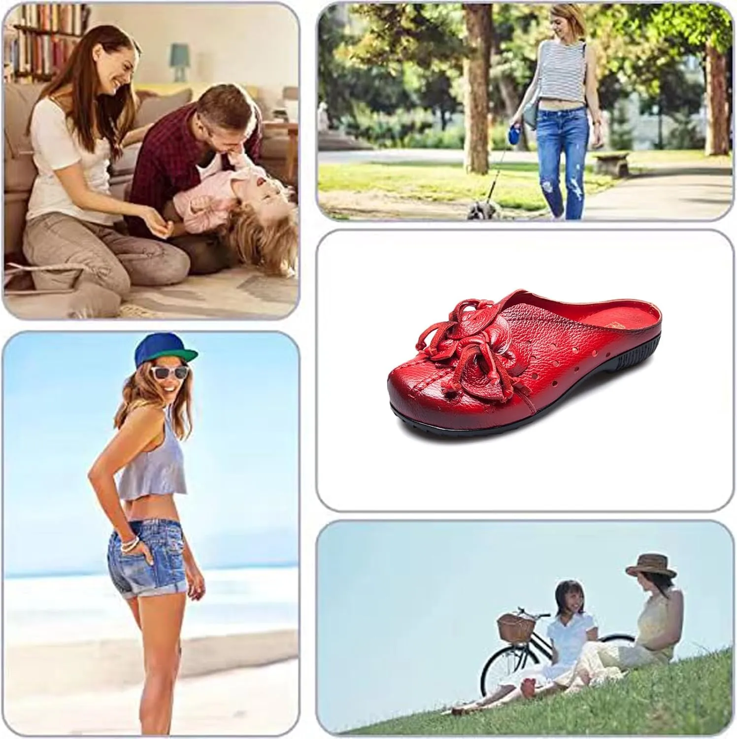 Women's Hand-Stitching Leather Cutout Mules & Clogs Slippers Vintage Flowers Breathable Backless Soft Slip-On Walking Shoes Ethnic Style Loafers